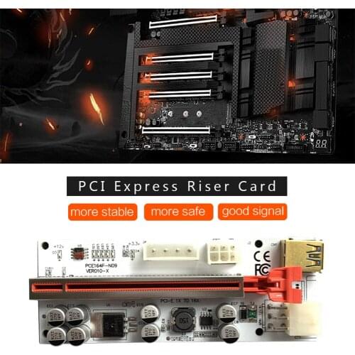 VER010-X PCI-E Riser Express 1X to 16X Extender USB 3.0 SATA Power Adapter Card W/ Work Indicator Light for Graphics Card Mining