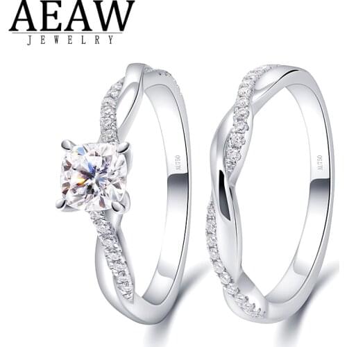 AEAW Wedding Rings Couple Luxury 14K White Gold Moissanite Bridal Ring Set for Girl Wedding Bands Engagement Godly Jewels