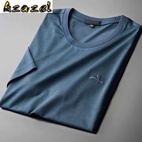 Azazel Summer Mens T-shirts Luxury Elastic Rib Solid Color Short Sleeve Casual Male T-shirt Plus Size 4xl Embroidery Man T-shirt