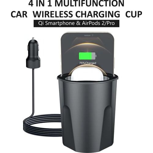 15W Fast Wireless Charger 4 in 1 Car Charger Cup For iPhone 11 12 Pro XS Wireless Car Cup Charging Holder For Bluetooth Earphone