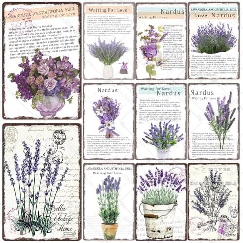 Lavender Bouquet Vintage Metal Poster Retro Sign Plaque Garden Nardus Flower Store Wall Decor 20x30cm