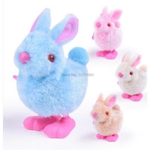 DHL 100Pcs Plastic PVC Plush Small Cartoon Jumping Rabbit Chain Clockwork Wind Up Mechanical Toys for Kids