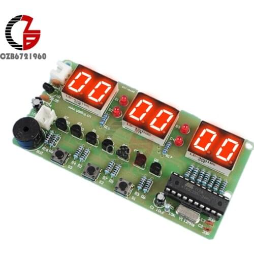 12V C51 Electronic Clock DIY Kit LED Digital Horologe Suite Timer Module with Button Switch for Alarm Countdown Clock Stopwatch