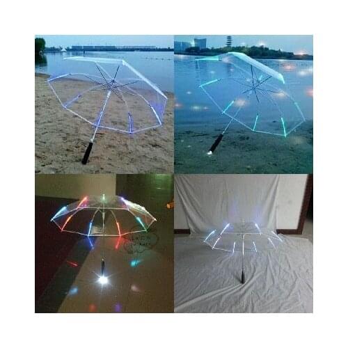 Hot Sale ! 7 colors changing LED luminous transparent umbrella with flashlight function Un paraguas Led O Guarda - Chuva de Luz