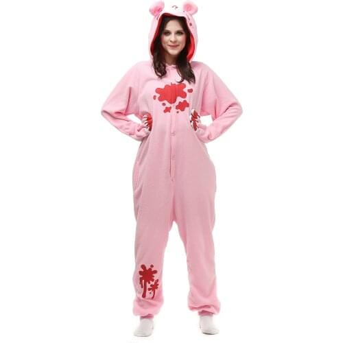 HKSNG Adult Gloomy Bear Kigurumi Onesie Pajamas Pink Black Bear Fleece Animal Women Halloween Party Cosplay Costume Pyjamas