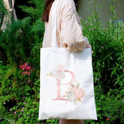 Ladies Handbags Cloth Canvas Tote Bag Floral Letters Pattern Shopping Travel Women Reusable Mama Shopper Bags Classic
