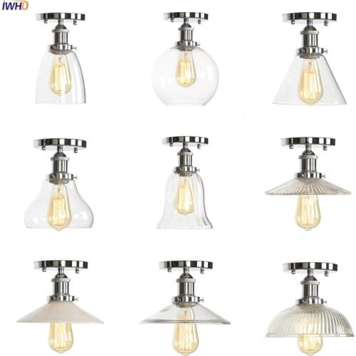 IWHD American Country Vintage Ceiling Lights For Kitchen Porch Living Room Light Glass Silver Loft Industrial Ceiling Lamps LED