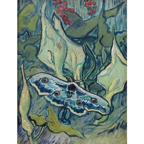 Modern artwork oil on canvas reproduction of Van gogh Green Peacock Moth oil painting for wall decoration