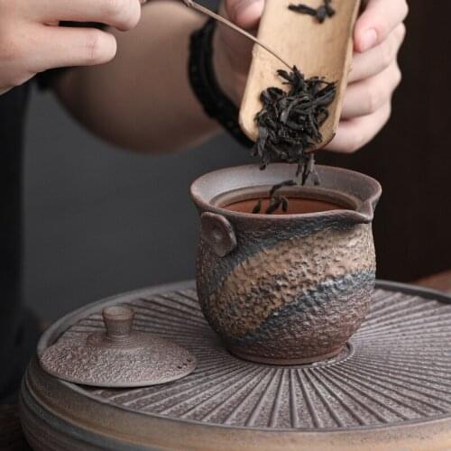 Gilding Iron Glaze Stone Pattern Pot Japanese Retro Ceramic Kung Fu Teapot Stoneware Tureen Pu'er Tea Making Device Tea Infuser