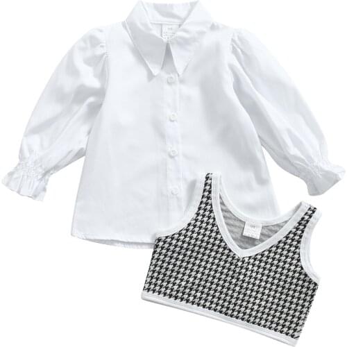 1-6Years Infant Kids Fashion Set Baby Girl Long Sleeve Shirt + Plaid Vest 2Pcs Spring Autumn Outfits Set