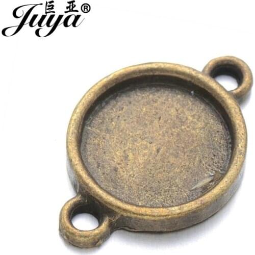 JUYA High Quality Bracelet Connector Cabochon for DIY Jewelry Making 18pcs/lot Suit 10mm Round Glass Cheap Cameo Base AD0108