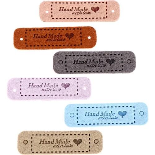 Leather Tags Handmade With Love Labels Clothing Tags DIY Crafts Sewing Handmade Label For Hats Bags Shoes 56*15MM 20Pcs