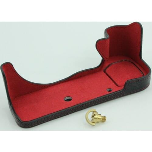 Leather Camera Case Handle Half Bag For Fujifilm GFX100S Camera Battery Openning Half Body Cover Color Black Coffee