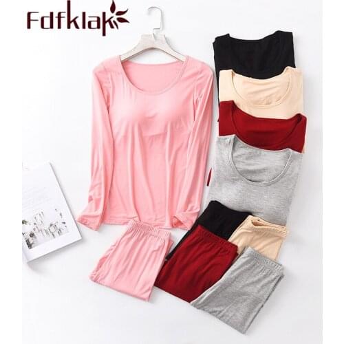 Fdfklak Modal Pajamas For Women Pijama New Long Sleeve Sleepwear Spring Autumn Wine Red/Pink Pyjama Femme Night Suit M-XXL