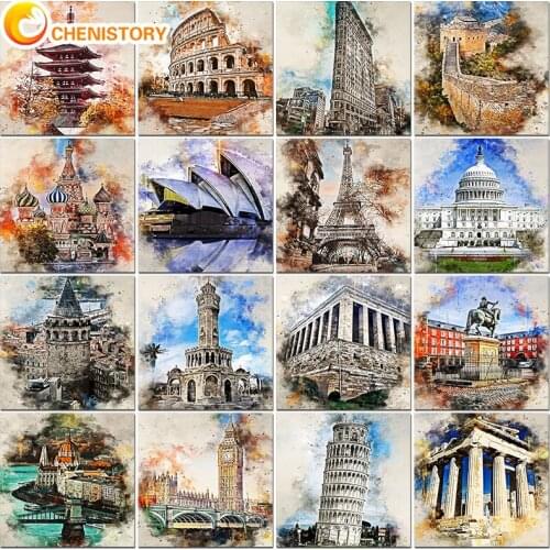 CHENISTORY Building DIY Painting By Numbers Kit Oil Paints City Picture By Numbers Photo Handmade Crafts For Adults Decor Art