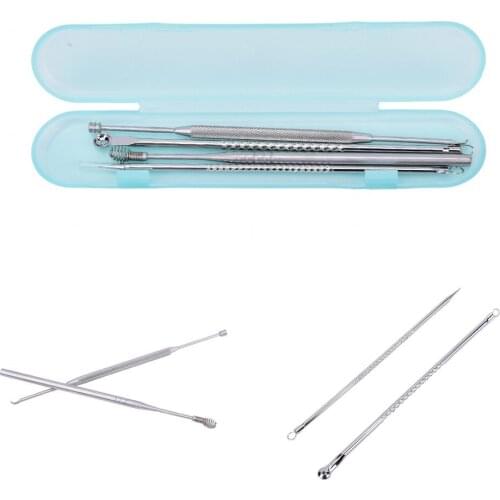 2019 Hot 4Pcs Practical Stainless Steel Blackhead Pimple Comedone Acne Extractor Remover Tool+Ear Wax Stick Kit