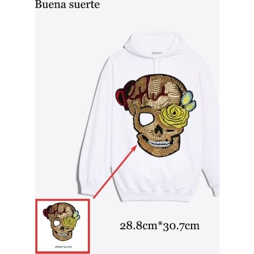 Large Skull Sequined Embroidery Sew on Patch for Clothing Sewing Applique for Jackets Jeans Biker Patch Clothes Stickers Badges