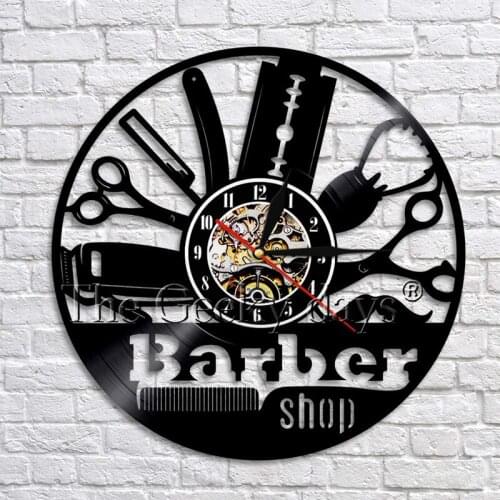 Modern Design Barber Shop Hairdresser Vinyl Record Wall Clock Salon Beauty Salon Clocks Barbershop LED Wall Watch Home Decor
