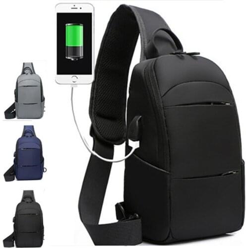 Fashion Mens Nylon Waterproof USB Multifunction Crossbody Bag Shoulder Bags Messenger Chest Bag Short Trip Travel Pack for Male
