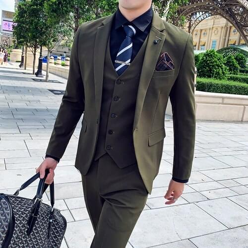 2020 Newest Mens Business Casual Suit 3 Pieces Set ( Jacket+Vest+Pants) Groom Wedding Dress Formal High Grade Male Suit