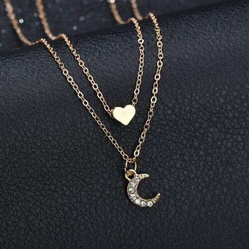 New Multi Layer Tiny Crystal Heart Moon Chokers Necklace for Women Gold Color Short Chain Pendant Charm Collar Necklace Jewelry