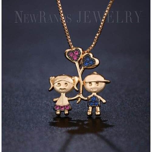 Lovely Girl Boy Pendant Charm Necklace Cubic Zirconia Family Love Little Heart Mom Necklace fr Mother Gift Jewelry PHF001252