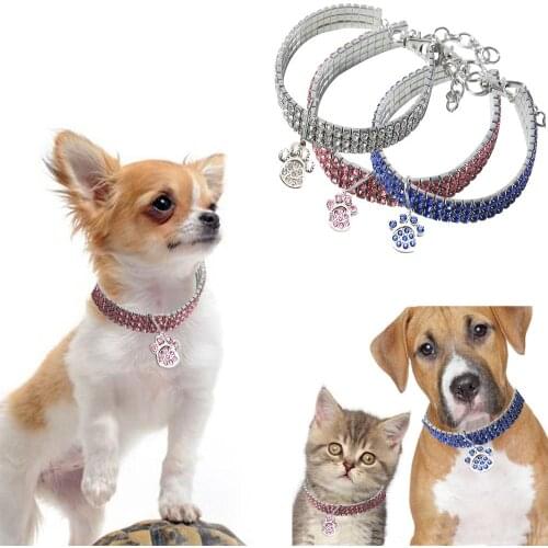 Pet crystal necklace cat puppy rhinestone collar elastic footprint necklace suitable for small and medium dogs and cat rabbit