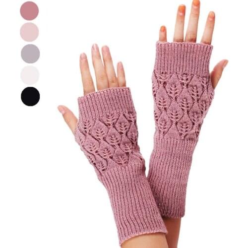 Fingerless Knitted Gloves For Women Winter Warm Acrylic Stretch Half Finger Arm Glove Crochet Knitting Faux Girls Mitten Gloves