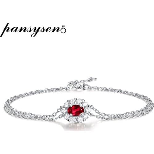 PANSYSEN Vintage 100% 925 Sterling Silver Oval Cut Ruby Simulated Moissanite Gemstone Charm Bracelets Fine Jewelry Wholesale