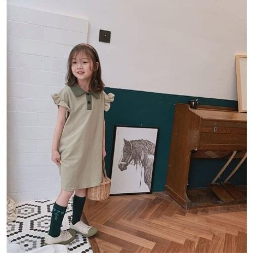Girlss Dress Princess Retro Polo Shirt Summer Dress Princess Flying Sleeves Party Casual School T-Shirt Dress