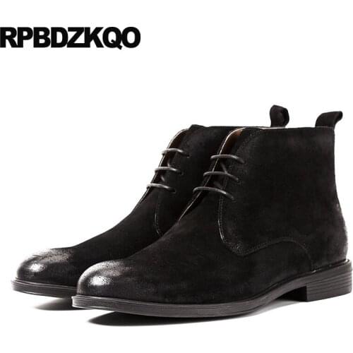 Formal dress suede genuine leather black booties party short fall fur lined mens winter boots warm autumn shoes designer ankle