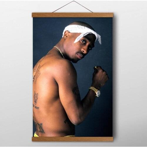 Rapper Tupac Shakur portrait 2Pac Music Cover Classic Posters Canvas Print Wall Art Room Decoration Solid Wood Scrolls Painting