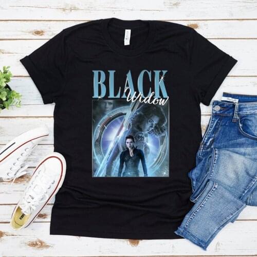 Black Widow Shirt Comics Lovers Short Sleeve Unisex T Shirt Superhero Tee Vintage 90s T-Shirt Graphic T Shirts Casual Tops Tees