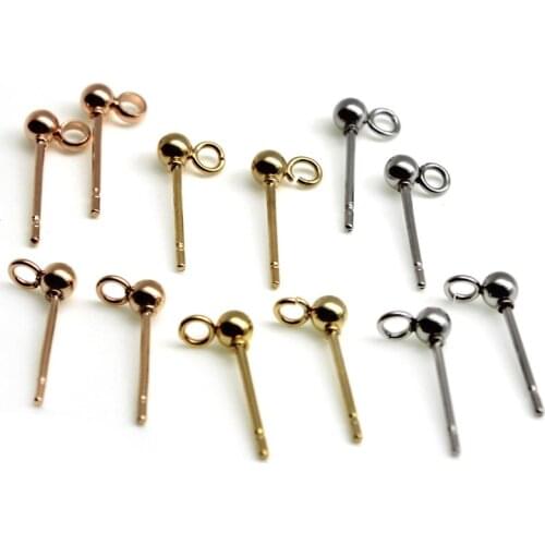20pcs/lot Surgical 316 Stainless Steel 3 4mm Round Ball Stud Earrings Posts With Loop Connectors for DIY Jewelry Making Finding