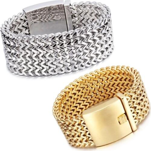 Wide Stainless Steel Bracelet Very Big Heavy Cool Biker Jewelry Silver color Curb Cuban Chain Top Quality Mens Bracelet Bangle