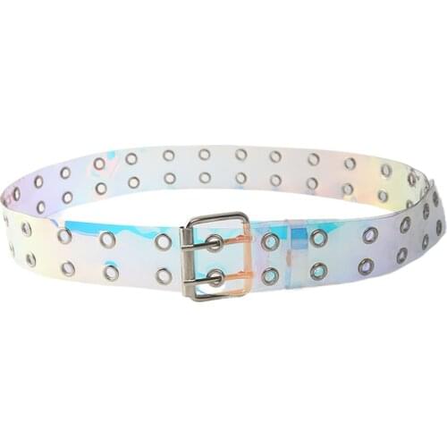 Wide long PVC Clear Belt For Women Fashion Punk Rivet double row Pin Buckle Lady dress belt Jeans Trouser Transparent waistband