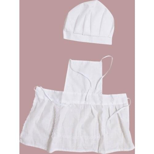 Cute Baby Chef Apron&Hat For Kids Costumes Cotton Blended Chef Baby White Cook Costume Photos Photography Prop Newborn Hat Apon
