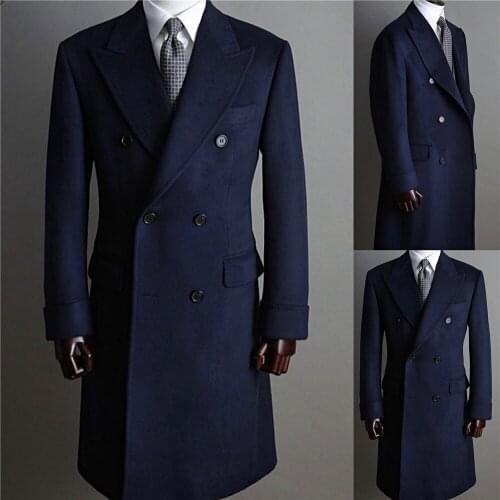 Navy Double Breasted Men Suits for Wedding Groom Tuxedos Custom Made Fashion Long Coat Suit Party Prom Blazer Only One Jacket