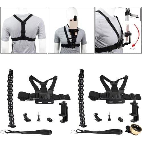 Universal Chest Mount Harness for Walking Smartphone for Travel on Foot Fully Adjustable Chest Strap Includes J-Hook