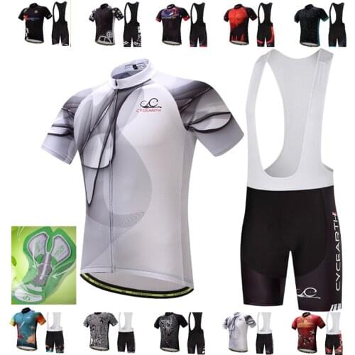 CYCEARTH Cycling jersey gel padded bike bib shorts sets mens Ropa Ciclismo Maillot Culotte biycling top bottoms suit summer