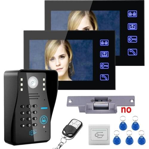 7" TFT 2 Monitors RFID Password Video Door Phone Intercom System Kit with Electric Strike Lock+ Wireless Remote Control unlock