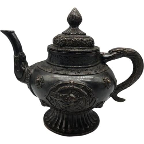 Chinese Old Tibetan craft Pure Red Copper Carving Wine Pot