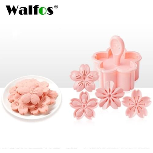 Walfos 5pcs/Set Sakura Cookie Mold Stamp Biscuit Mold Cutter Pink Cherry Blossom Mold Flower Charm DIY Floral Mold