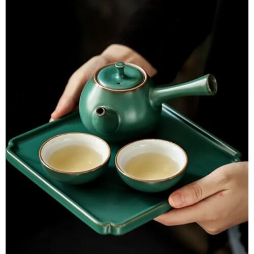 PINNY Japanese Coarse Pottery Tea Set With Tea Tray Retro Ceramic Kung Fu Teaware Sets Pigmented Tea Service