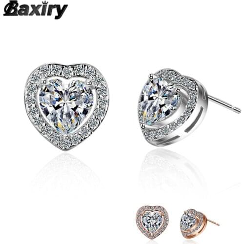 Real 925 Sterling Silver Hoop Earrings For Women Luxury Jewelry Fashion Designer Crystal Rose Gold Heart Stud Huggie Earring