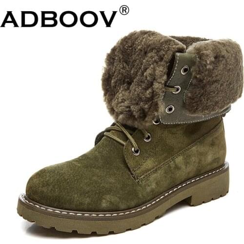 ADBOOV Pig Leather Mid Calf Snow Boots Women Suede Long Fur Winter Riding Boots Shoes Woman