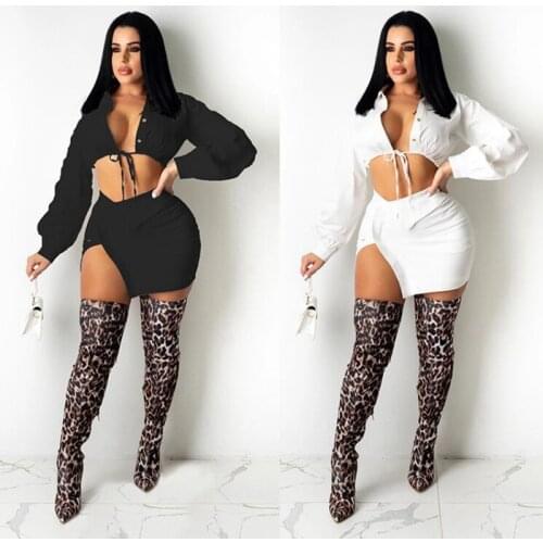 Women Solid Two Piece Shirt Dress Set