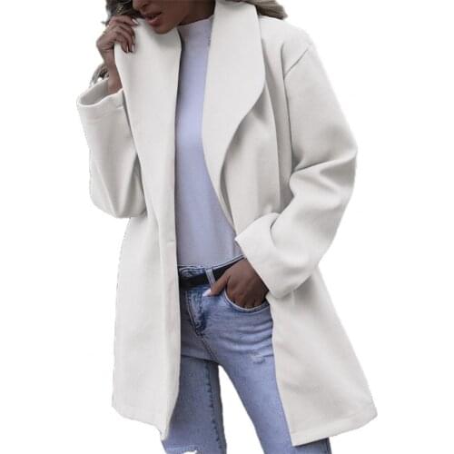 Women Overcoat 2021 Solid Color Wool Coat Long Sleeve Loose Coat Turn-Down Collar Button Woolen Overcoat for Daily Life