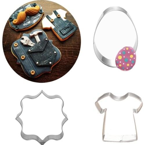 1pcs patisserie reposteria Jean Shirt Moustache Metal Cookie Cutter Fondant Cake Decor Tools Chocolate Cupcake Gum Biscuit Mould