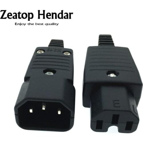10Pcs Brass 3Pin AC Power Female & Male Plug IEC 10A 250V Straight Cable Socket Rewireable C13 C14 Plug Power Connector Black